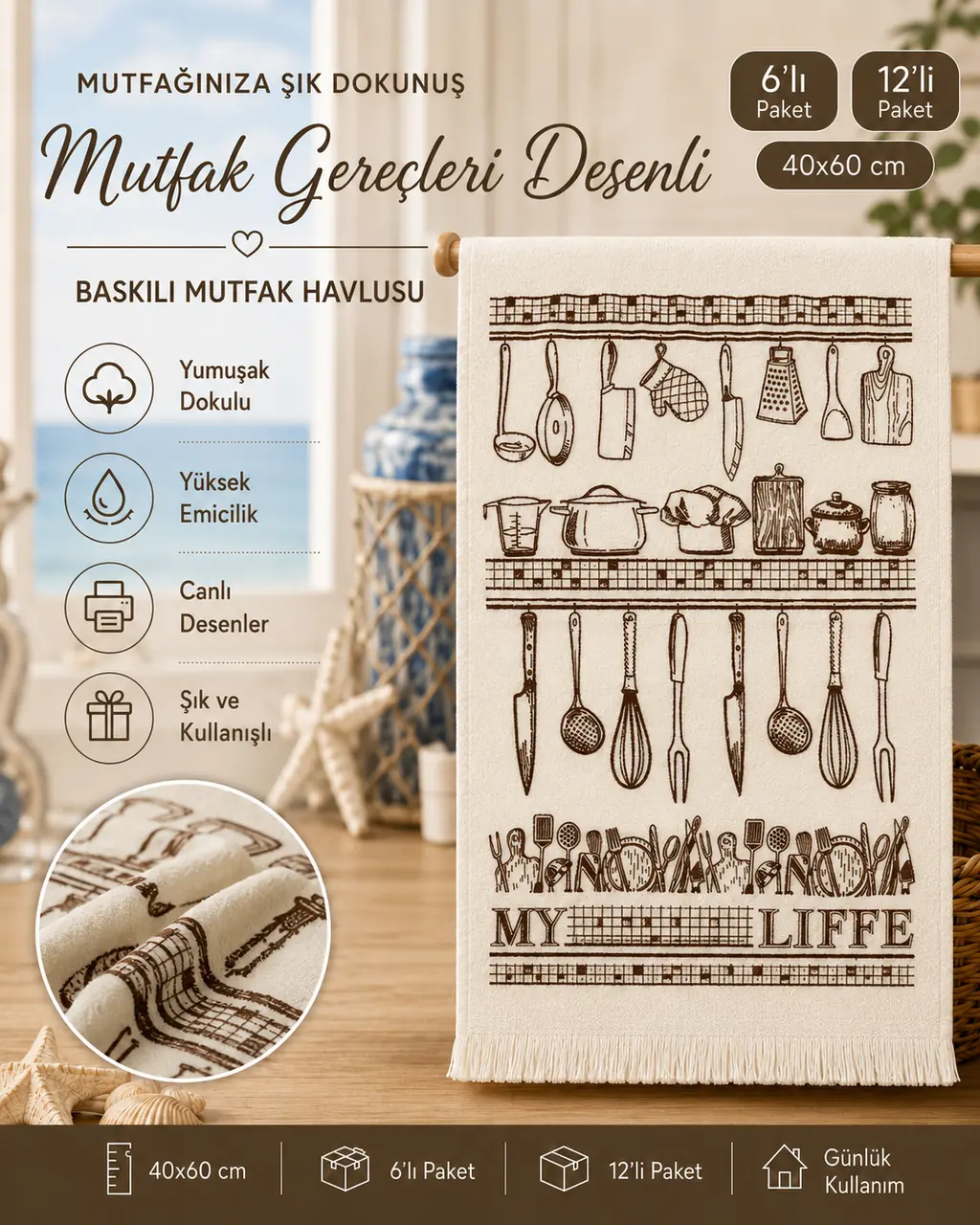 Mutfak temalı baskılı mutfak havlusu modelleri